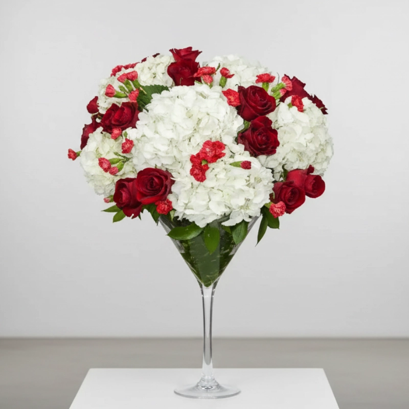 Spectacular Red Roses and White Hydrangeas
